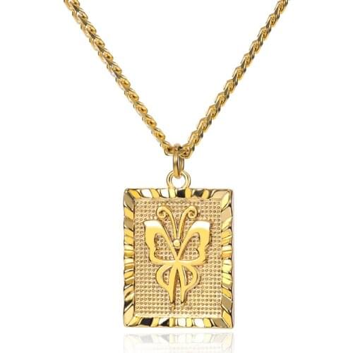 Butterfly Charm Square Pendant Necklaces For Women Boho Jewelry Stainless Steel Cuban Chain Couple Necklace Collier Femme Bijoux