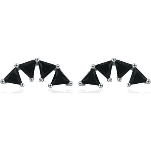 BLACK AWN 2020 Triangle 925 Sterling Silver Black Spinel Engagement Earrings for Women Fine Jewelry Bijoux I056