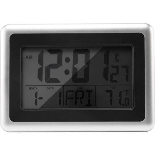 Atomic Digital Wall Clock, Large Lcd Display, Battery Operated, Indoor Temperature, Calendar, Table Standing, Snooze Without Bac