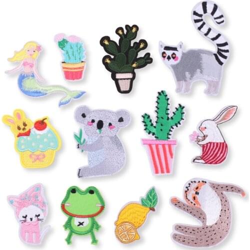 DIY Clothing Decorative Stickers Cartoon Raccoon Rabbit Mermaid Cactus Embroidery Badge Coat Shoes Bag Hat Patch Iron on Patches