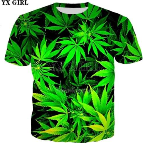 YX GIRL 2018 summer New t-shirt Fashion Men/Women t shirts Green weed Print Harajuku Casual Cool T shirts