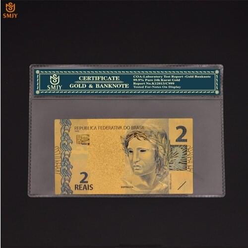 Hot Sale Brazilian Gold Banknote 2 Reyal Gold Plated World Paper Money Collection With COA Frame For Gifts