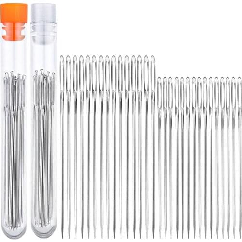 LMDZ Large-Eye Hand Sewing Needles 15 pcs and Big Eye Stitching Needles 2 inches15 pcs for Leather Projects in Storage Tube
