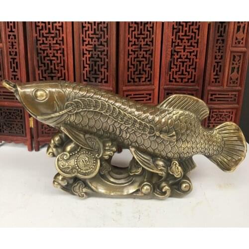 China brass recruit wealth Golden arowana crafts statue