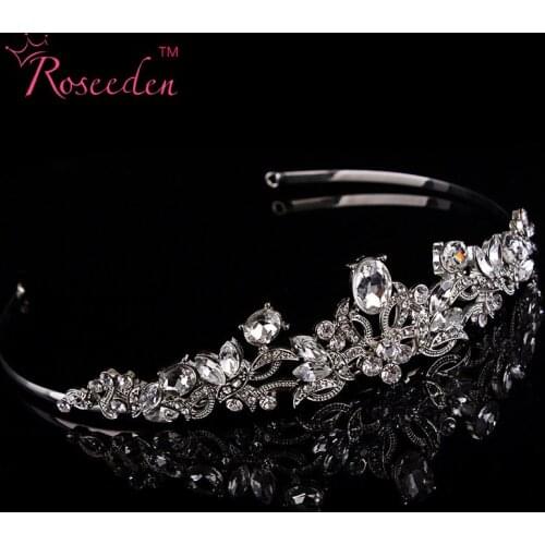 Womens Rhinestone Crown Hairband Vintage Crystal Bridal Tiara Wedding Accessory Women Party Flower Jewelry Silver Plated RE88