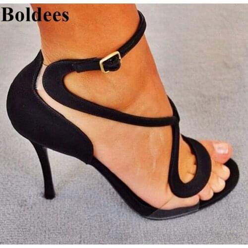 Fashion Noble Dress Shoes Black Suede With Transpatent PVC Simple Designer Party High Heel Sandals