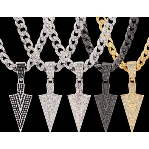 Men Design Bling Arrow Head Charm Iced Out Cubic Chain Miami Jewelry Geometric Triangle Pendent Necklace Hip Hop Jewelry