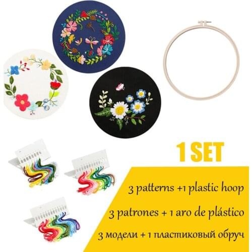 Flower Pattern DIY Embroidery Kit with Hoop for Beginner Pattern Printed Needlework Cross Stitch DIY Sewing Art Craft Home Decor