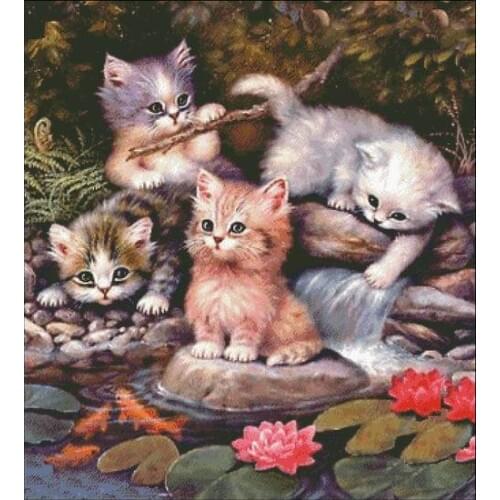 Needlework,Embroidery,DIY 14CT Art Cross stitch kits,Pattern Counted Cross-Stitching Set Home Playful Cat Animal Lovely Pet
