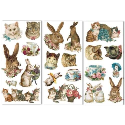 3Sheets Cute Pet Decorative Stickers For Kids Kawaii Rabbit Cat Stationery Stickers Scrapbooking DIY Phone Office Supplies