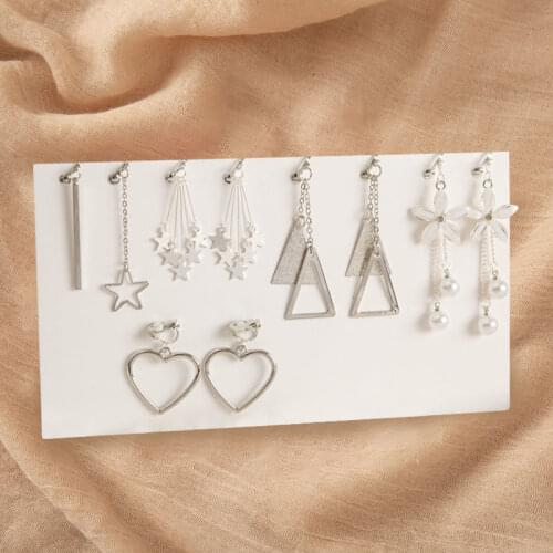 2021 New 5 Pairs / Set Women clip on Earrings Metal Earrings For Women Korea Tassel statement earrings Fashion Jewelry