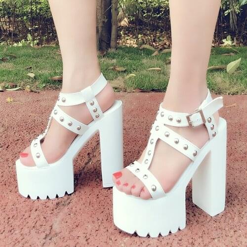 2019 new womens sandals fashion sexy 14 cm super high heel womens shoes stage show catwalk thick with sandals white black