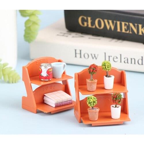 New Arrival 1:12 Dollhouse Shelf Flower Stand Potted Plants Bookshelf Book Cup Drink Set