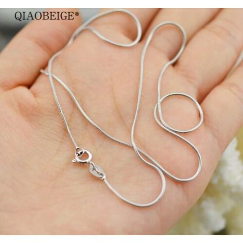 QIAOBEIGE wholesale 925 Stamped Silver color necklace fashion jewelry Snake Chain 1mm Necklace for Pendant 16 18 20 24 inches