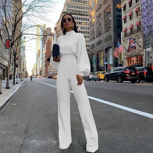 Bodycon Jumpsuit Women Overalls Long Sleeve Rompers Womens Elegant Loose Jumpsuit Trousers Casual Wide Leg Autumn Full Length
