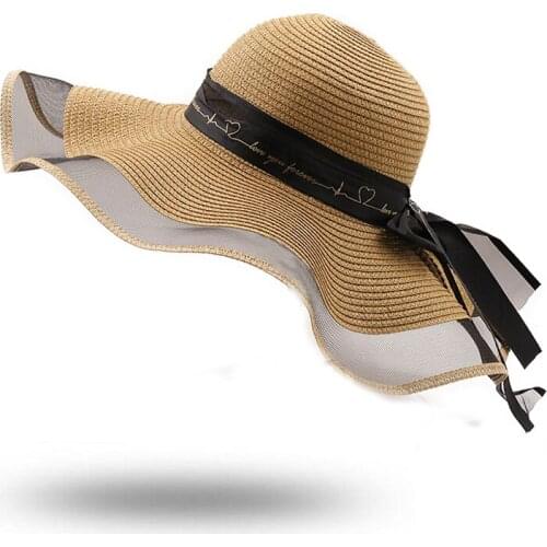 Simple Girl Wide Brim Straw Hat Lace Beach Hats Women Fashion Ladies Summer UV Protection Foldable Sun Shade Cap Sunhat