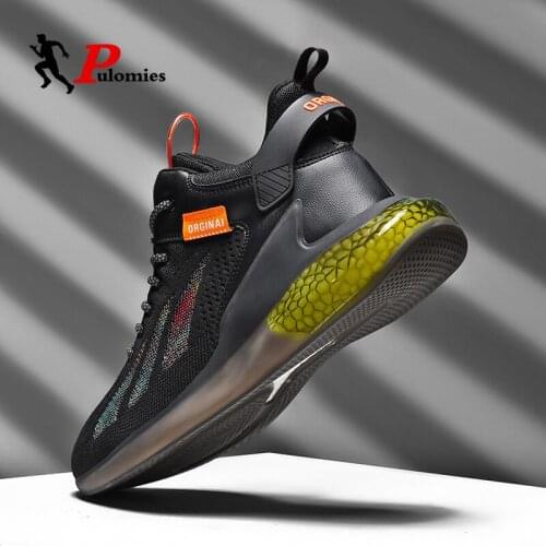 PULOMIES Men Sneakers Casual Shoes Light Luminous Shoelaces Tennis Sport Running Walking Shoes Lace-Up Breathable Male Footwear