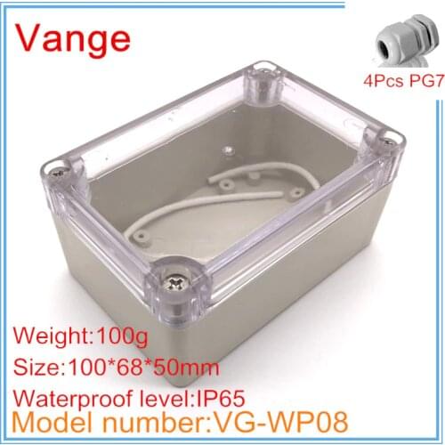 Promotional molding case IP65 waterproof ABS plastic diy box with 4pcs PG7 waterproof cable gland 100*68*50mm