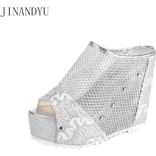 High Heels Wedge Sandals Platform Shoes Women Slippers Fashion Summer Ladies Slippers Gold Black Heels Woman Shoes Heel Slides