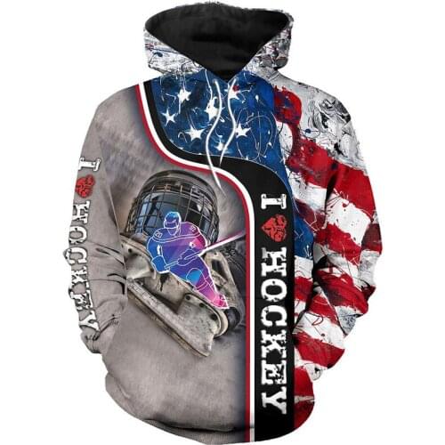 Autumn and winter fashion zipper hoodie I love hockey art 3D full print hoodie men and women street casual sweatshirt