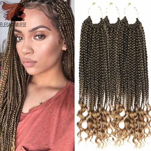 Box Braids Curly Ends Goddess Crochet Box Braids Pre-looped 14''18 InchCrochet Braids Wavy Ends Hair Extensions Synthetic Hair