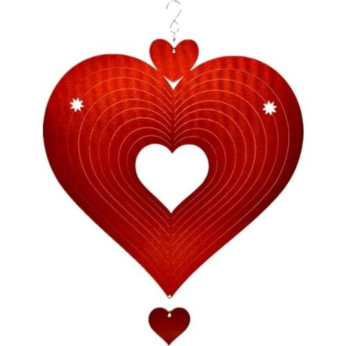 Sweet Red Love Heart Shaped Wind Chimes Kinetic Spinner Hanging Pendant Ornament Outdoor Garden Sculpture Decoration