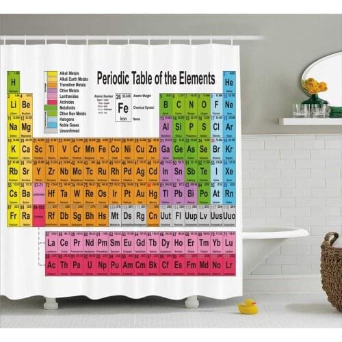 Periodic Table Shower Curtain Science Freak Chemistry Lovers Colorful Element Table for Fun Learning Image Cloth Fabric Bathroom