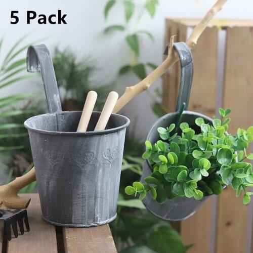 5Pcs Vintage Iron Desktop Plant Vase Balcony Outdoor Garden Hanging Flower Pots Display Bucket Home Garden Decoration