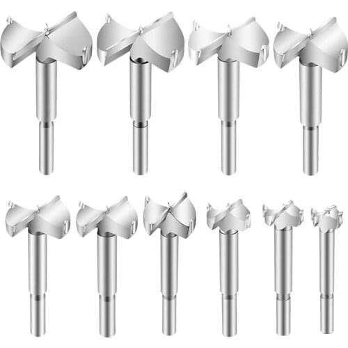 WSFS Hot 10Pcs Forstner Drill Bit Set Wood Boring Hole Saw Set Woodworking Cutter for Wood Plastic Plywood 15mm-60mm