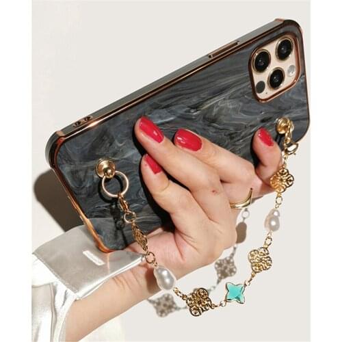 Pearl Beads Clover Link Chain Mobile Phone Strap Lanyard Fashion Cell Phone Case Hanging Cord String Rope Wristband Bracelet