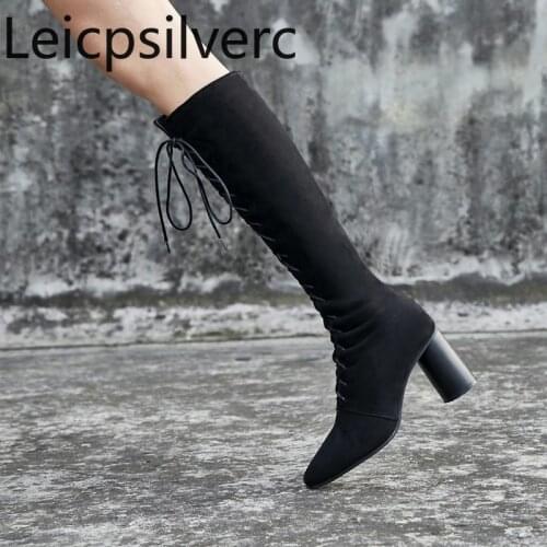 Womens Boots Autumn And Winter The New fashion Square head zipper High heel High tube Womens shoes plus size 32-48 7cm high