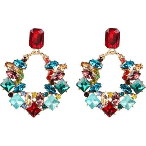 2020 ZA Fashion irregular Crystal Rhinestone Earrings Womens Geometric Round Statement Big Earring Jewelry Catwalk model earring