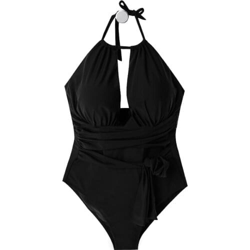 2021 New Solid Summer Swimming Suit for Women High Neck Push Up Swimwear One Piece Swim Beachwear Bandage Sexy Swimsuit Monokini