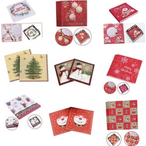 20/40Pcs 33cm x 33cm Multi-Style Christmas Tree Napkins Printed Wood Pulp Disposable Napkins Tissue