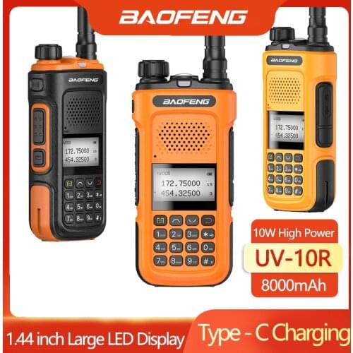 2021 Genuine Baofeng UV-10R 10W 8000mAh Walkie Talkie Dual band Transceiver 136-174&400-520MHz Ham Radios Typ C Charger
