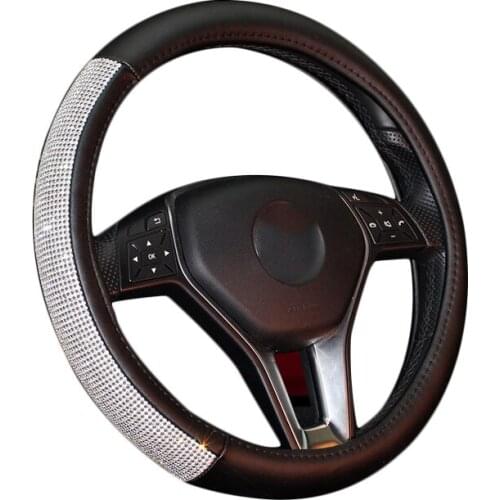 Diamond Car Steering Wheel Covers for Women Girls Leather Lady Crystal Rhinestone Steering-Wheel Cases Auto Interior Accessories