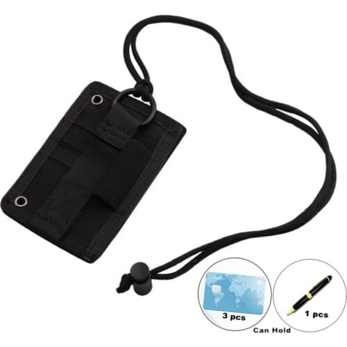 Military Enthusiasts Tactical ID Card Holder Patch Badge Holder with Neck Lanyard Black running bags Organizer