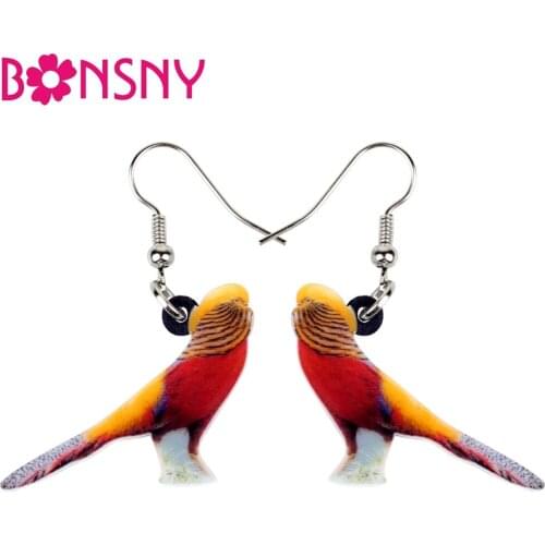 Bonsny Acrylic Floral Golden Pheasant Chicken Earrings Big Long Dangle Drop Novelty Animal Jewelry For Women Girls Teens Gifts