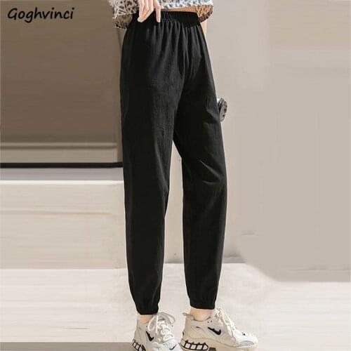 Summer Elasticity High Waist Lantern Pants Women Black Ankle-length Loose Bloomers Leisure Students Chic Outwear Breathable Slim
