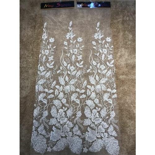 Ivory High Quality African Tulle Hvavy Beaded Lace Fabric For Wedding Dress Beaded French Lace Fabric