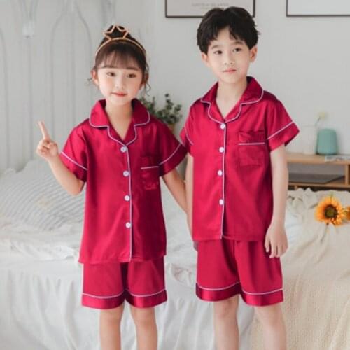 Kids Satin Pajama Suits for 8 10 12 14 Years Girls Silk Pyjamas Boys Pijamas Childrens Sleepwear Summer Clothing Sets Nightwear