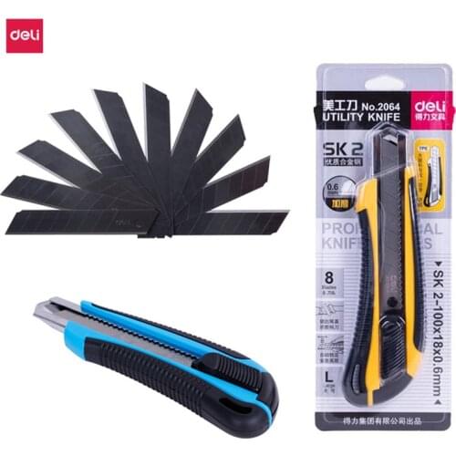 Deli large size paper cutter art knife 18mm 8 blade 10 Piece single box large size art knife suitable for black blade