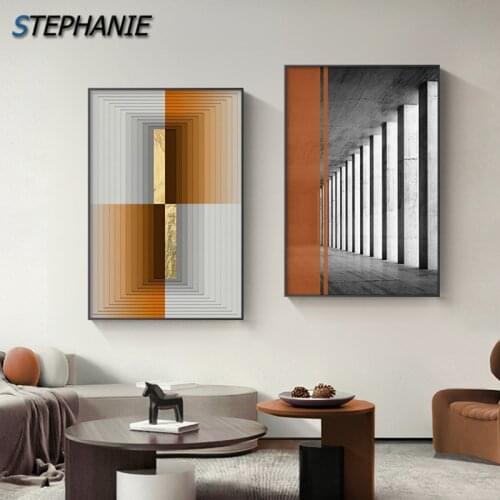 Modern Abstract Gold Foil Orange Canvas Painting Art Picture Posters and Prints Nordic Wall Art for Living Room Aisle Decoration