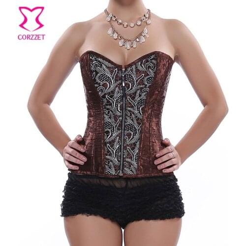 Brown Appliques Zipper Espartilhos Corset Corselet Plus Size Corsets And Bustiers 6XL Steampunk Korsett For Women Corsetto Sexy