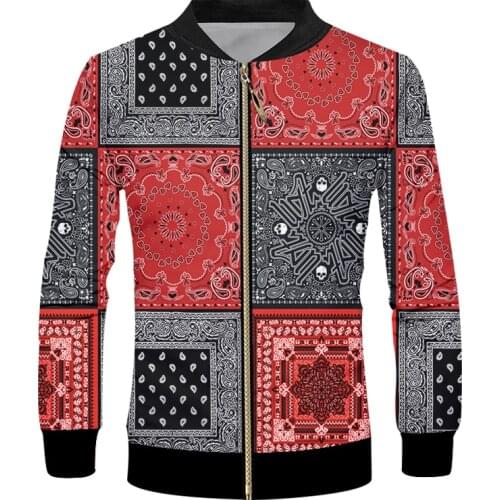 IFPD 3D Bandana Patchwork Zip Up Jacket Streetwear Spring Autumn Mens Hip Hop Casual Long Sleeve Coat Harajuku Tops Oversized