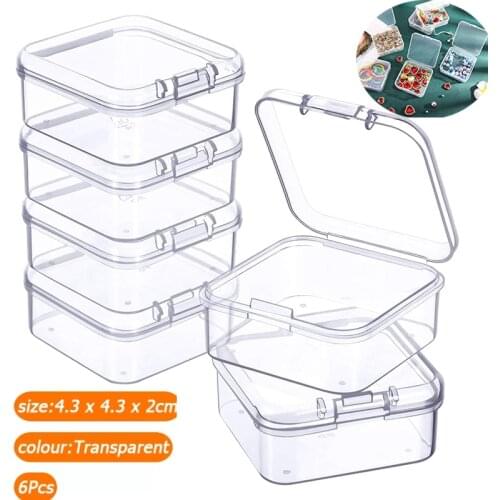 6Pc Mini Boxes Square Clear Plastic Jewelry Storage Case Container Packaging Box for Earrings Rings Beads Collecting Small Items