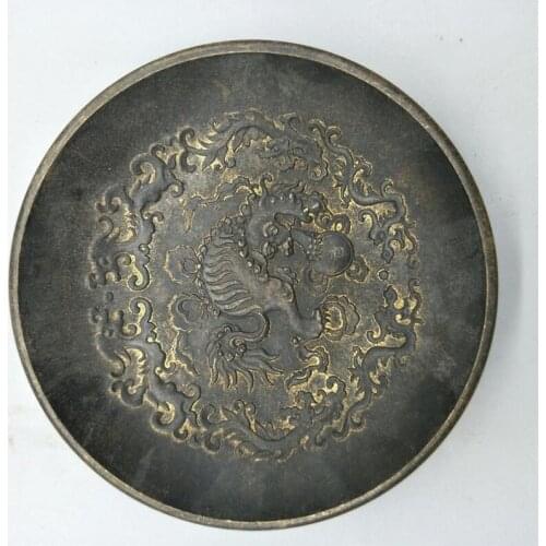 Brass embossment qianlong imperial system with auspicious animal figure small plate decoration furnishing old copper