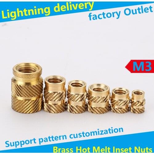 Brass Hot Melt Insert Nuts Heating Molding Copper Thread Inserts Nut SL-type Double Twill Knurled Injection Brass Nut M3 100Pcs