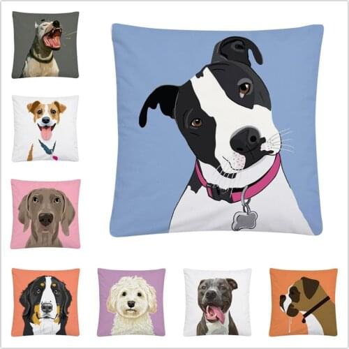 Cute Dog Cartoon Pattern Soft Short Plush Cushion Cover Pillow Case for Home Sofa Car Decor Pillowcase 45X45cm