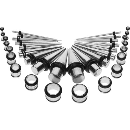 36 Pieces Ear Gauges Stretching Kit Plug Taper 14G-00G Expander